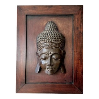 Large Buddha Head Wood Carving Sculpture Wall Art For Sale