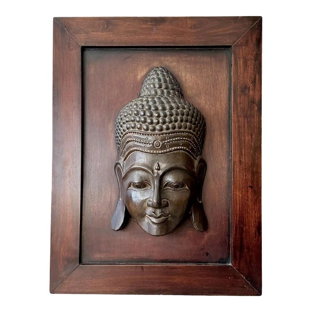 Large Buddha Head Wood Carving Sculpture Wall Art For Sale