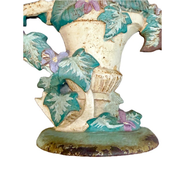 Mid 20th Century Vintage Iron Floral Urn Doorstop For Sale - Image 5 of 6