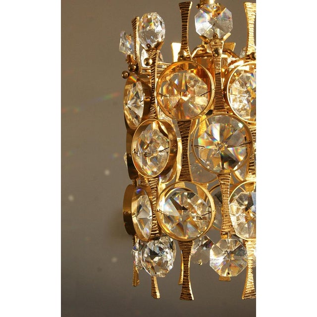 Mid-Century Modern Hollywood Regency Brass & Crystal Glass Ceiling Lamp by Christoph Palme for Palwa For Sale - Image 3 of 9