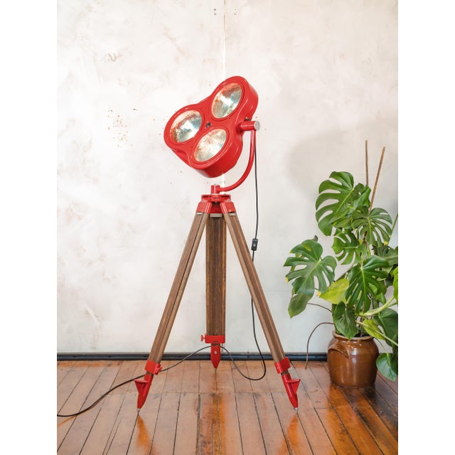 Brown Surgical Hospital Spotlight Floor Lamp on Wooden Tripod from Heraeus Hanaulux, 1990s For Sale - Image 8 of 16