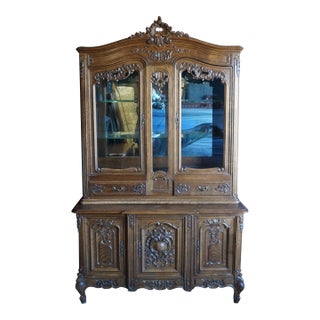 Antique Carved French Oak Cabinet For Sale