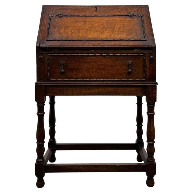Antique Early 20th Century English Jacobean Oak Bureau For Sale - Image 14 of 14