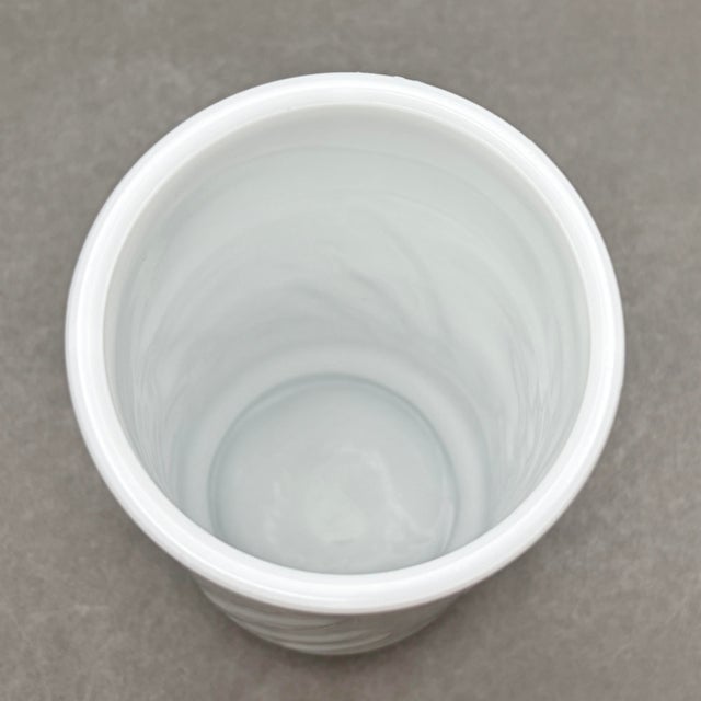 Vintage Mid-Century White Milk Glass Swirl Cylinder Vase For Sale In New York - Image 6 of 8