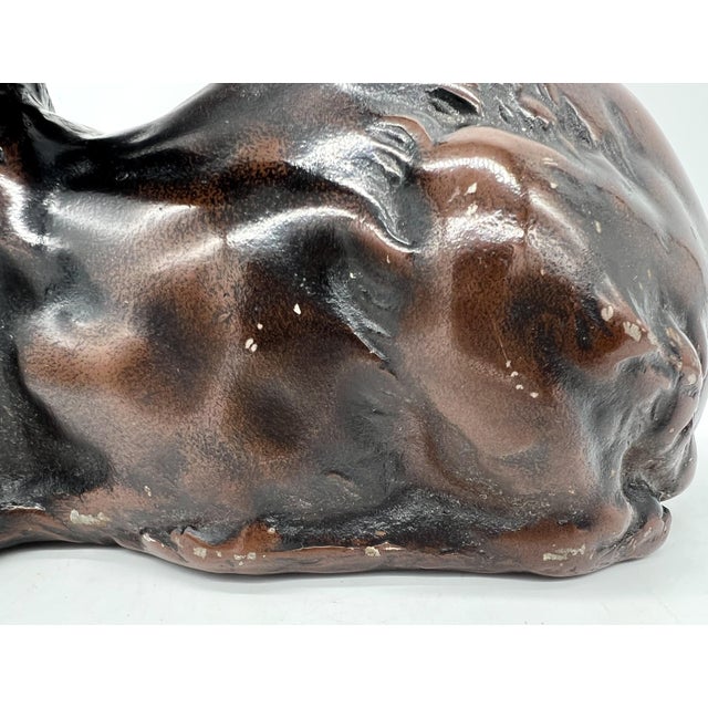 1960s Japanese Bronze-Tone Cast Iron Rabbit Sculpture – Meiji Style Reclining Hare - Mid-Century Modern, Asian, Spring, Easter For Sale - Image 9 of 12