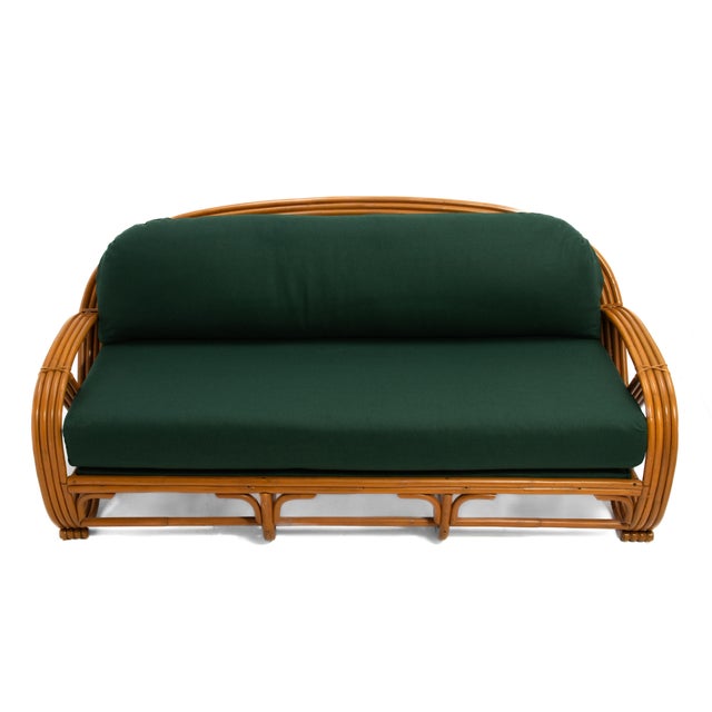 Paul Frankl Four Strand Pretzel Rattan Set Sofa Settee Coffee Table Two End Tables After Paul Frankl Five Piece Living Room Set For Sale - Image 4 of 18
