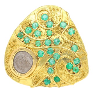 Antique Italian Coin Signed Gage in 18k Gold Brooch For Sale