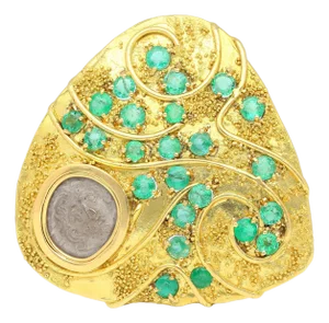 Antique Italian Coin Signed Gage in 18k Gold Brooch