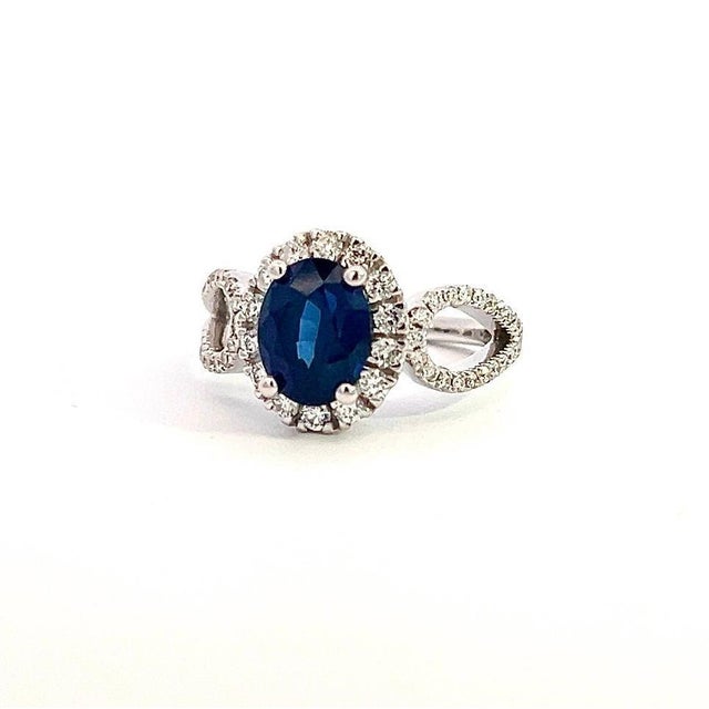 Natural Sapphire Diamond Ring Size 6.25 14k W Gold 2.31 TCW Certified For Sale - Image 10 of 14