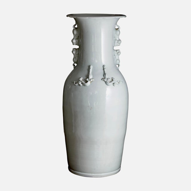 Chinoiserie Pair of Chinese Celadon Palace Floor Vases, Late Qing Period, 37"h For Sale - Image 3 of 11