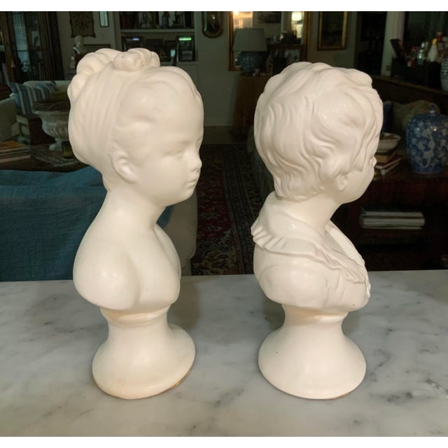 Pair of Blanc De Chine 9” Busts of Victorian Revival Style Children Made by Napco in the 60’s. For Neoclassical, Traditional, Eclectic or Baby Nursery For Sale In New Orleans - Image 6 of 9