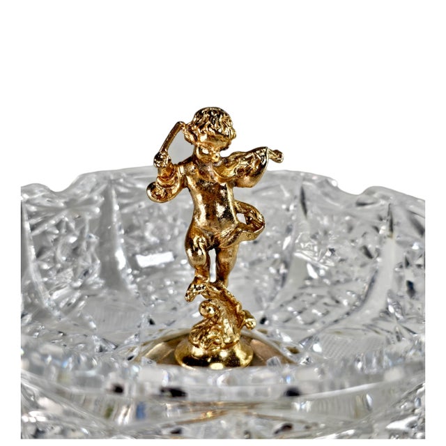 Metal Baroque Regency Crystal & Gilded Metal Pedestal Ashtray – Cherub & Porcelain Flowers For Sale - Image 7 of 12