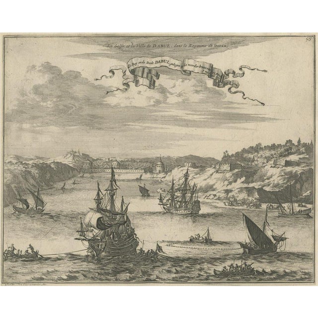 P. van der Aa, Birds Eye View of Dabhol as Seen from the Sea, 1727, Paper For Sale