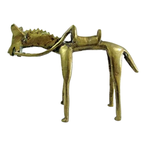 Antique African Abstract Figurative Brass Horse With Reins and Saddle Figurine