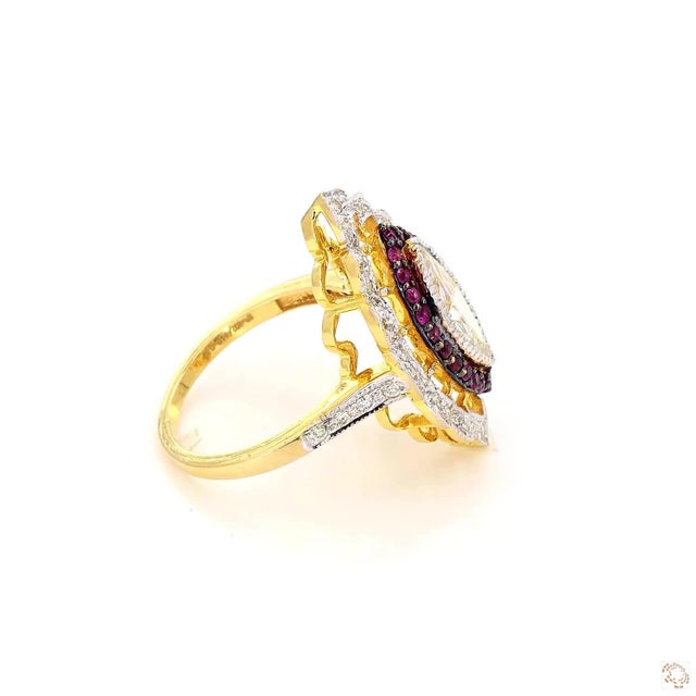 Ruby Red 1.02 Carat Marquise Cut Diamond Ruby Gold Ring, Size 6.5 For Sale - Image 8 of 9