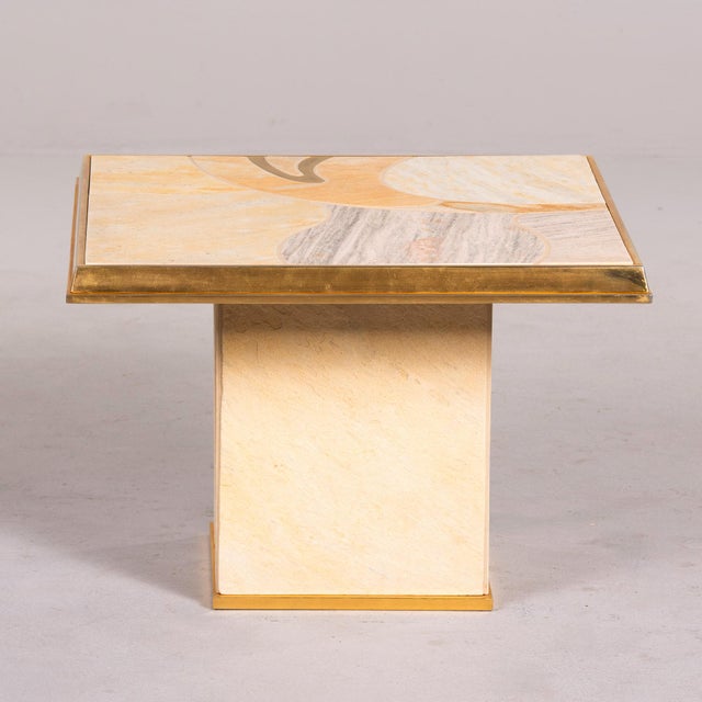 Taupe Small Mid Century Porcelain and Brass Table For Sale - Image 8 of 12