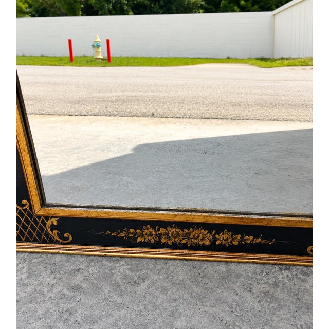 Black Vintage Italian Hollywood Regency Chinoiserie Black & Gilt Lacquer Wall Mirror For Sale - Image 8 of 12