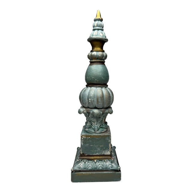 Vintage French Provincial Ornate Decorative Finial in French Blue & Gold For Sale