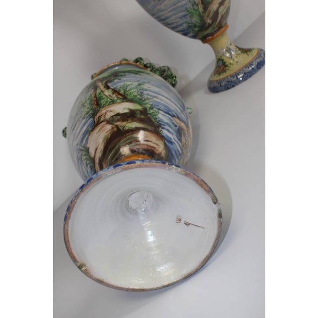 Late 19th Century Italian Faience Hand-Painted Urns For Sale - Image 5 of 9