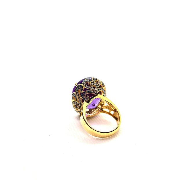 2000 - 2009 Bochic "Capri" Vintage Amethyst & Diamond Ring Set In 18K Gold & Silver For Sale - Image 5 of 18