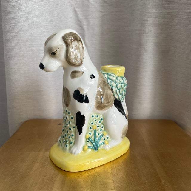 Italian Ceramic Dog Candle Holder Made in Italy For Sale - Image 3 of 7