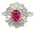 Vintage Mid-Century Ruby and Diamond Ballerina Ring in 18k White Gold, Size 6.5 For Sale