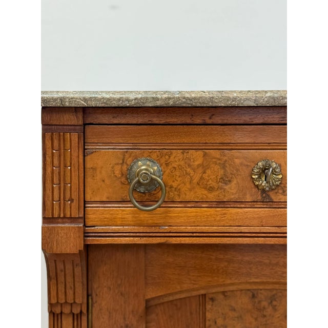 Wood Antique French Provincial Marble Burlwood Buffet 2 Drawer Locking Cabinet For Sale - Image 7 of 18