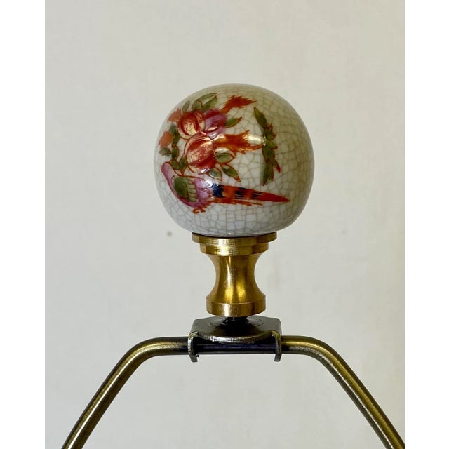 Tall Hexagonal Imari Vase Table Lamp Adorned With Blue, Gold and Orange Floral Patterns - Stands on Wooden Base With White Lamp Shade For Sale - Image 10 of 12