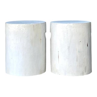 Vintage White Ceramic Low Stools - Pair For Sale