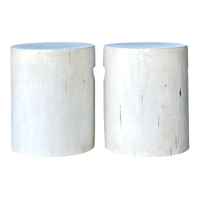 Vintage White Ceramic Low Stools - Pair For Sale