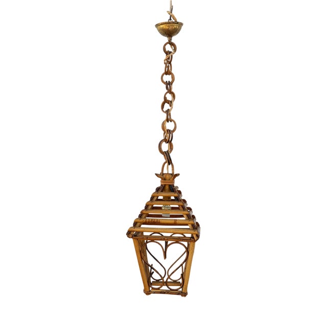 Bamboo and Rattan Lantern Pendant, 1960s For Sale