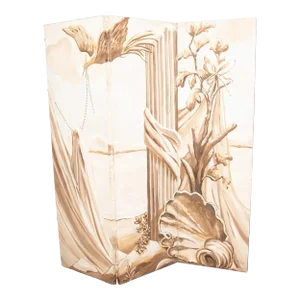 Kipling Collins Neoclassical Decorative Monochrome Three Panel Hand Painted Screen