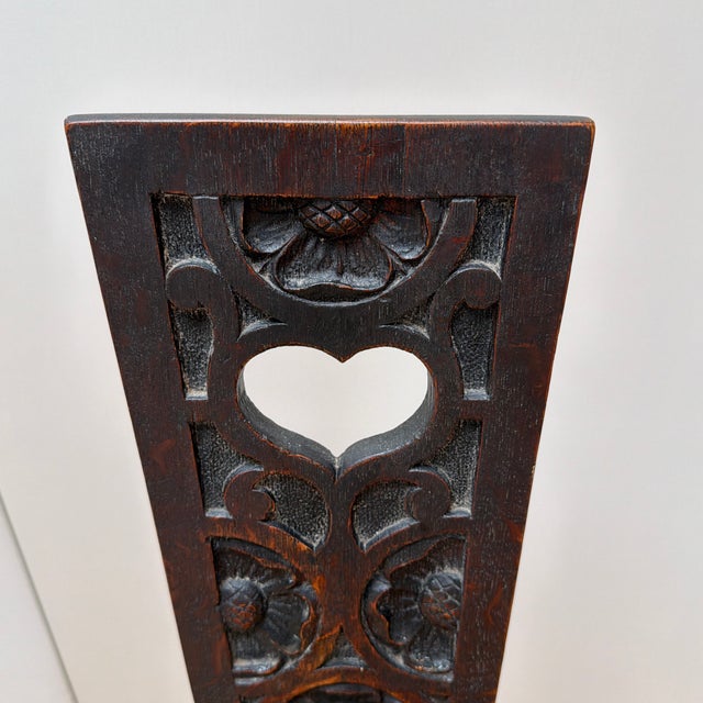 Wood Antique Hand Carved Folk Art Spinning Chair With Heart and Floral Motifs For Sale - Image 7 of 12
