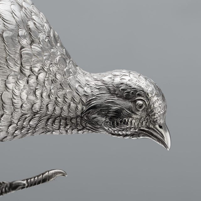 20th Century Italian Silver Pheasant Statues, 1920s, Set of 2 For Sale - Image 14 of 18