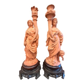 Pair of Terracotta Candle Sticks “Summer” and “Autumn” For Sale