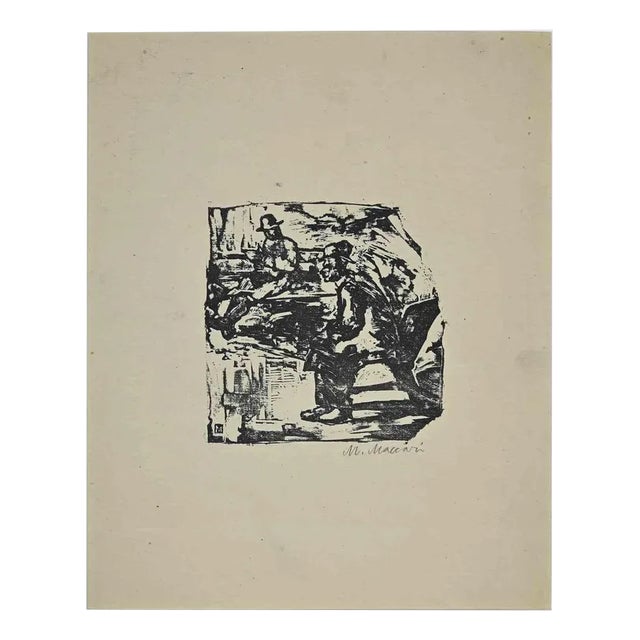 Mino Maccari, Historical Scene, Original Woodcut Print, Mid, 20th-Century For Sale