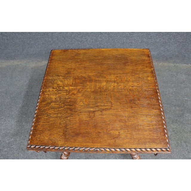 Merklin Brothers Attributed Barley Twist Quarter Sawn Oak Side Table With Lion Mask Mounts For Sale - Image 12 of 13