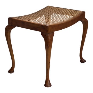 Antique 1940s Rattan Bench Berger Bench or Stool Cabriolet Legs For Sale