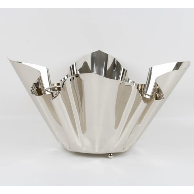 Metal Mid-Century Silver Plate Handkerchief Wine Cooler Champagne Bottle Ice Bucket For Sale - Image 7 of 11