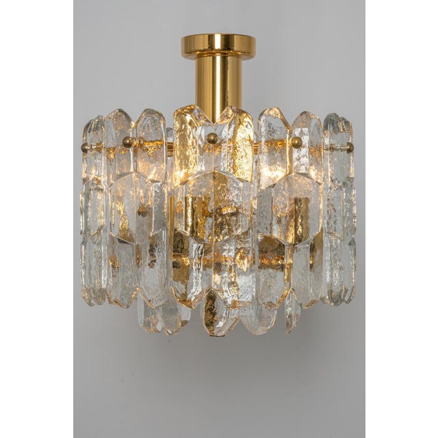 Gilt Brass and Crystal Glass Light Fixture from Kalmar, Austria, 1970s For Sale - Image 6 of 10