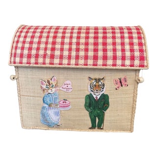 Vintage-Style Handcrafted Raffia Anthropomorphic Animal Toy Box & Storage Trunk For Sale