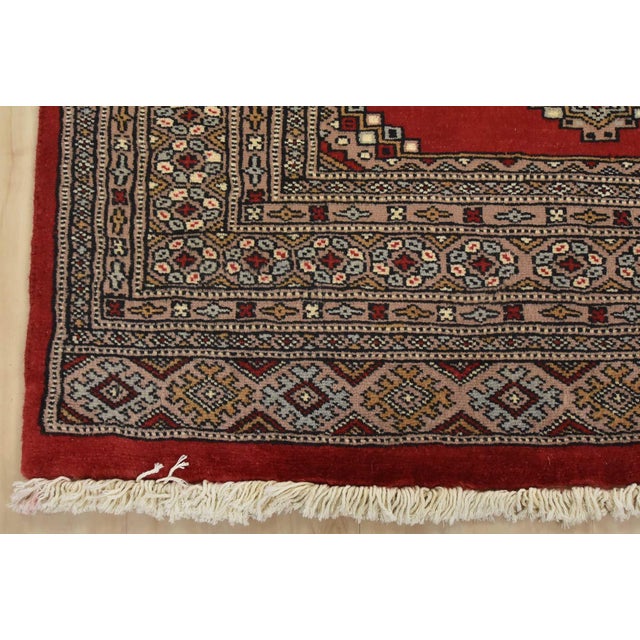 Red Bokhara Jaldar Rug 3’1” X 4’10” Red Wool Tribal Hand-Knotted Oriental Carpet For Sale - Image 8 of 11