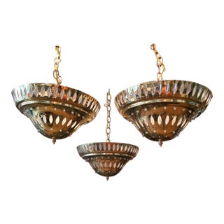 Vintage Mid Century Bagues Style Pendant Light Set 3 For Sale