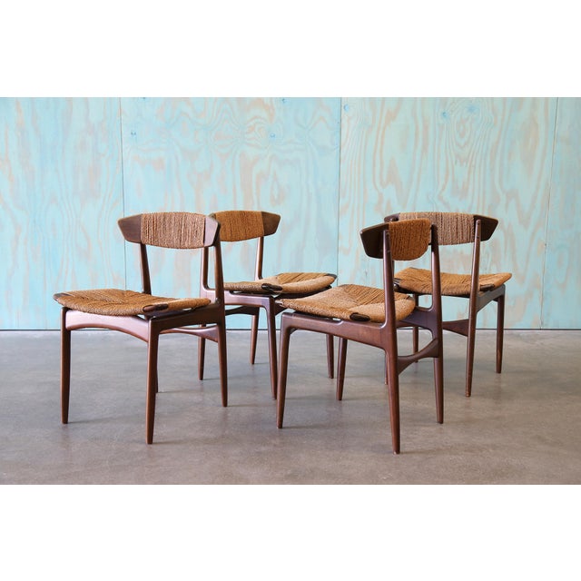 Selig 1960s Ib Kofod Larsen for Selig Danish Seagrass and Beech Dining Chairs- Set of 4 For Sale - Image 4 of 14