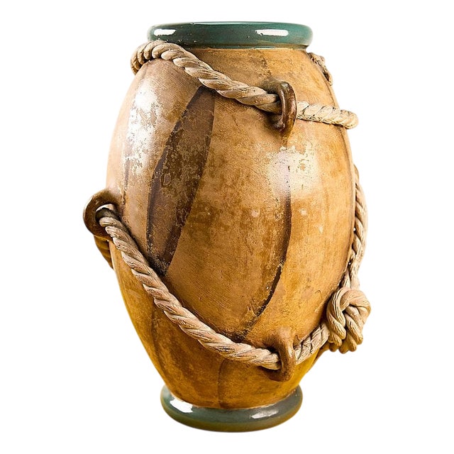 Vintage Glazed Terracotta Vase with Strings from Zaccagnini For Sale