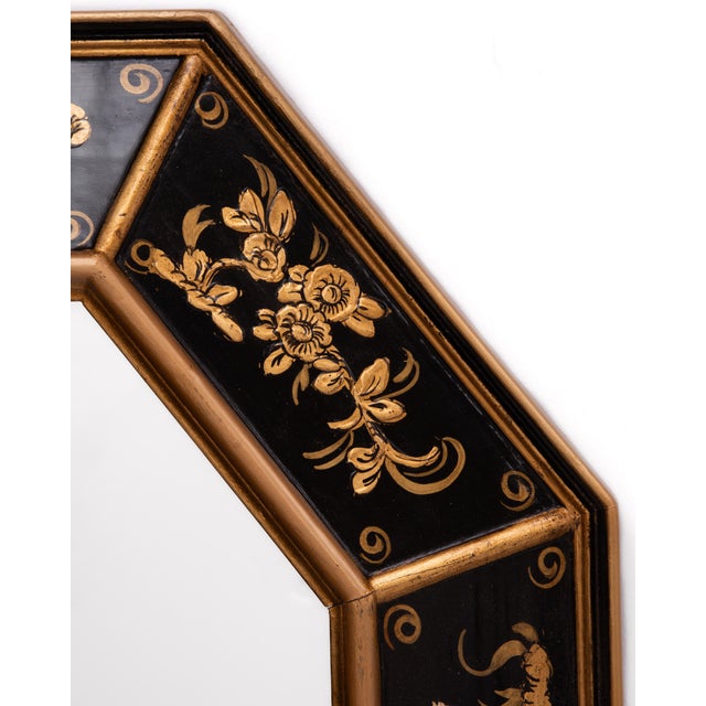 Octagonal Italian Gilt Relief Painted Wood Mirror LaBarge Attributed For Sale In Philadelphia - Image 6 of 14