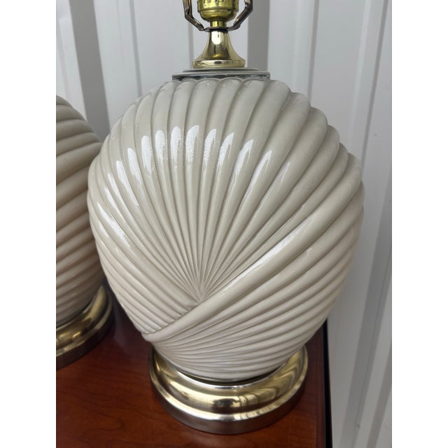 Sculptural Postmodern Ivory Ceramic Spiral Shell Table Lamps, 24”h, a Pair For Sale In Louisville - Image 6 of 11