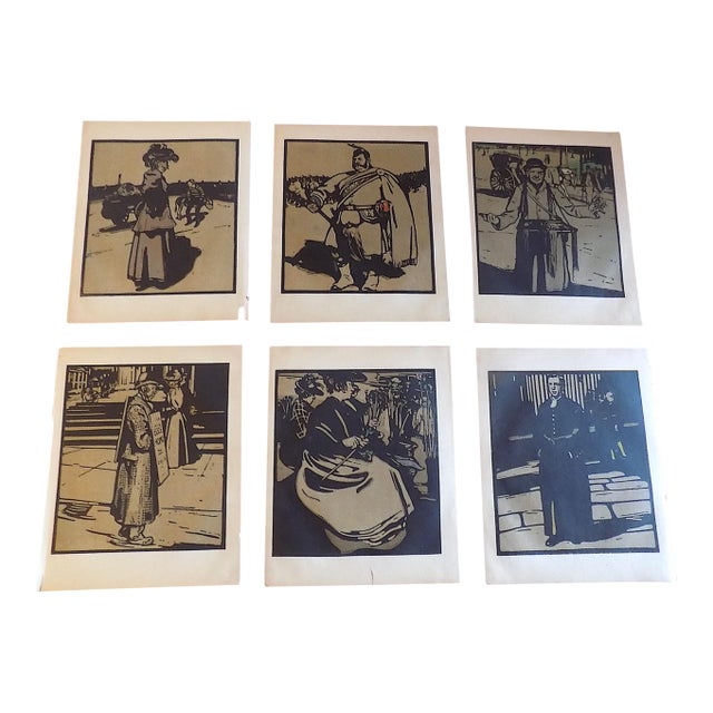 Antique 19th Century Wm Nicholson "London Types" Lithographs With Several W.E.Henly Quatorzains -Set of 6 For Sale