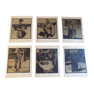 Antique 19th Century Wm Nicholson "London Types" Lithographs With Several W.E.Henly Quatorzains -Set of 6