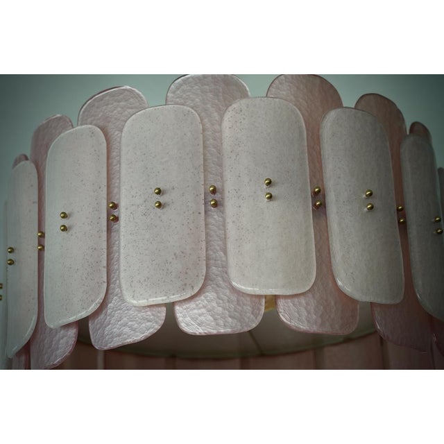 2000 - 2009 Mid-Century Round Pink Murano Glass and Brass Chandelier For Sale - Image 5 of 11